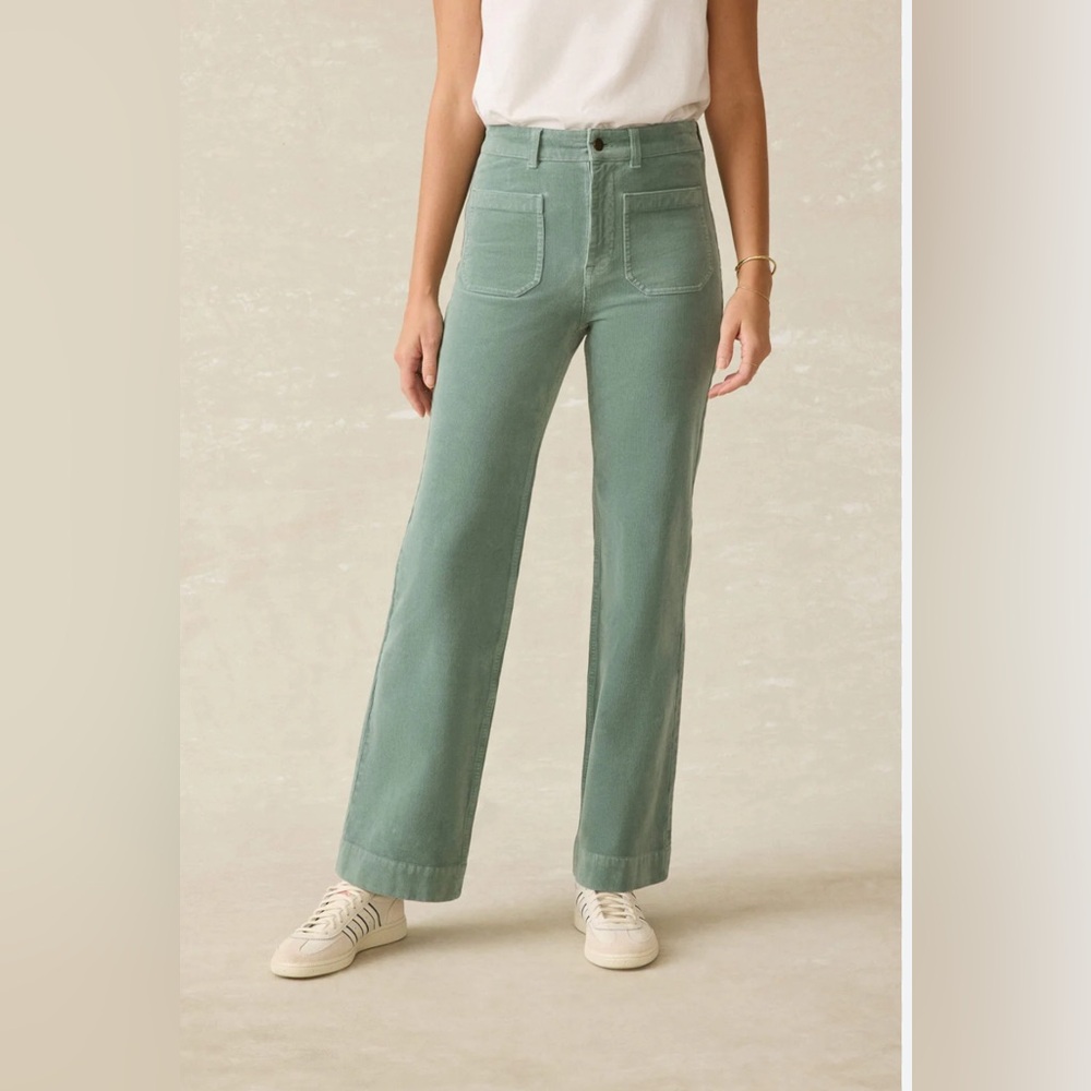 Faherty Stretch Terry Wide Leg Utility Pant in Green Olive Women's 28